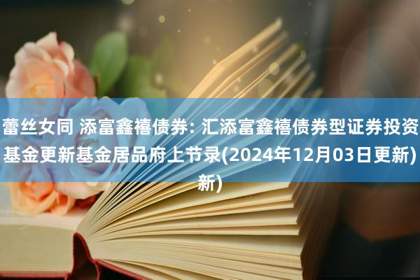 蕾丝女同 添富鑫禧债券: 汇添富鑫禧债券型证券投资基金更新基金居品府上节录(2024年12月03日更新)