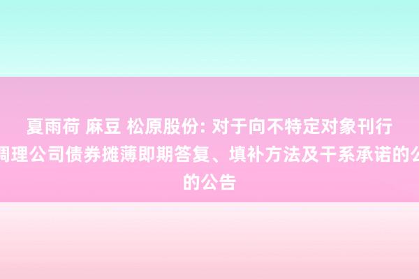 夏雨荷 麻豆 松原股份: 对于向不特定对象刊行可调理公司债券摊薄即期答复、填补方法及干系承诺的公告