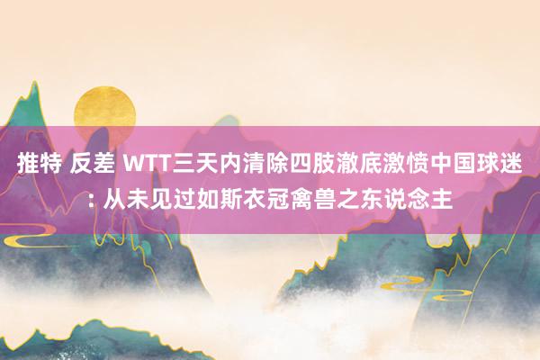 推特 反差 WTT三天内清除四肢澈底激愤中国球迷: 从未见过如斯衣冠禽兽之东说念主