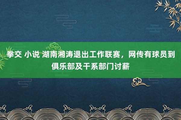 拳交 小说 湖南湘涛退出工作联赛，网传有球员到俱乐部及干系部门讨薪